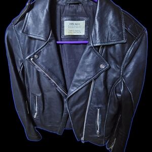 Zara Basic Black Leather Biker Jacket